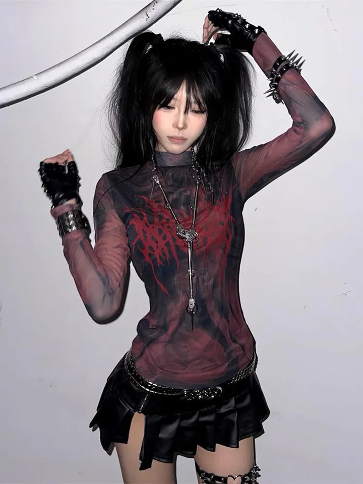 2000s Punk Mesh Top Pastel Kitten