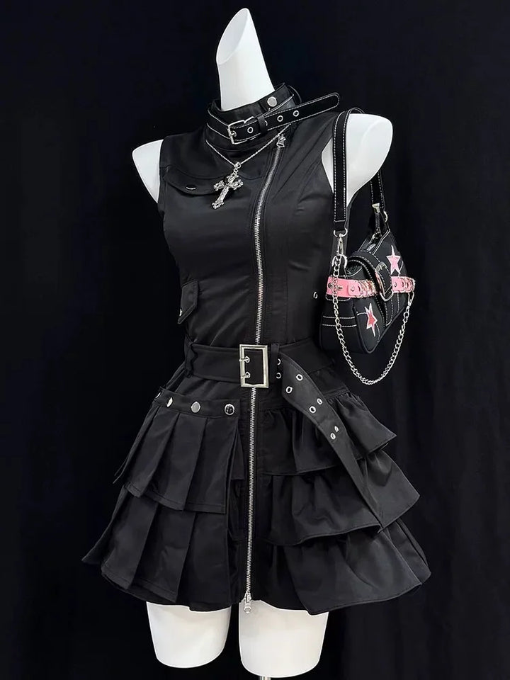 Vintage Gothic Sleeveless Dress Pastel Kitten