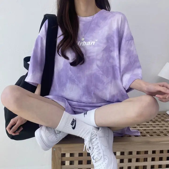 Casual Tie Dye Outfit Set - T-Shirt & Shorts Pastel Kitten