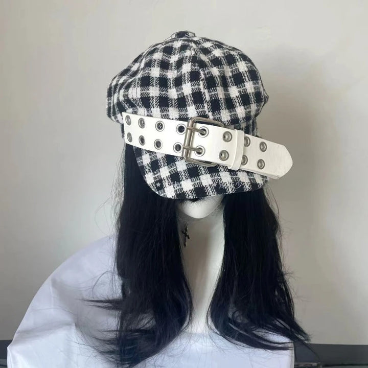 Korean Vintage Plaid Hat Pastel Kitten