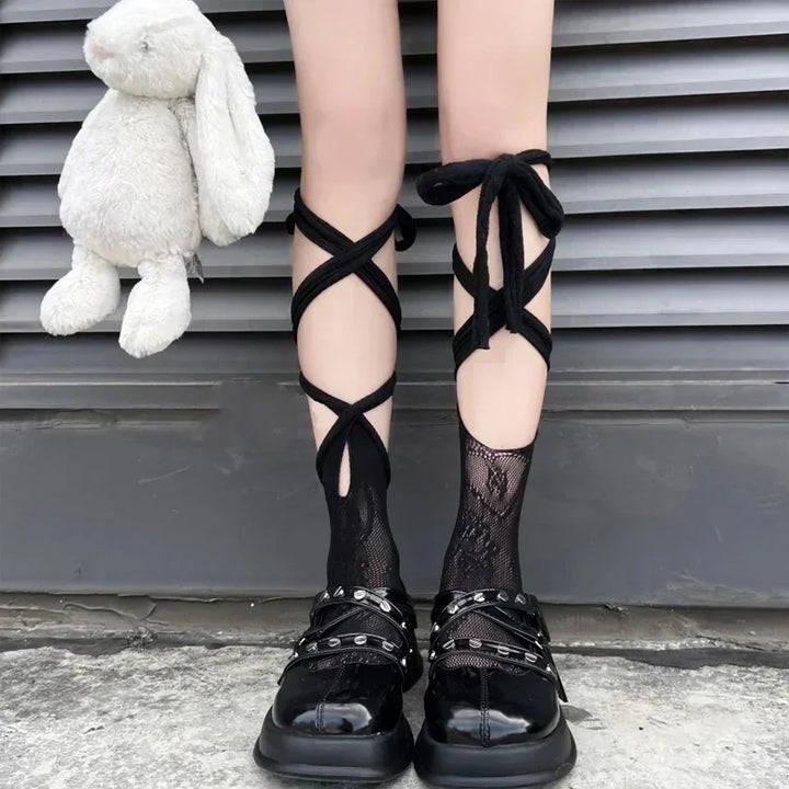 Tie Lace Fishnet Socks Pastel Kitten