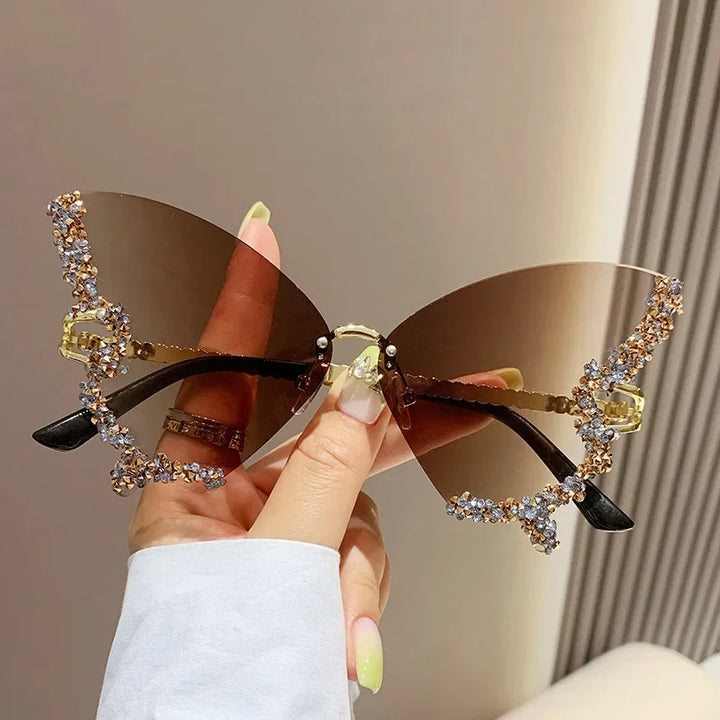 Cute Luxury Rimless Sunglasses Pastel Kitten