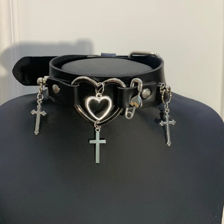 Gothic Heart Cross Choker Pastel Kitten