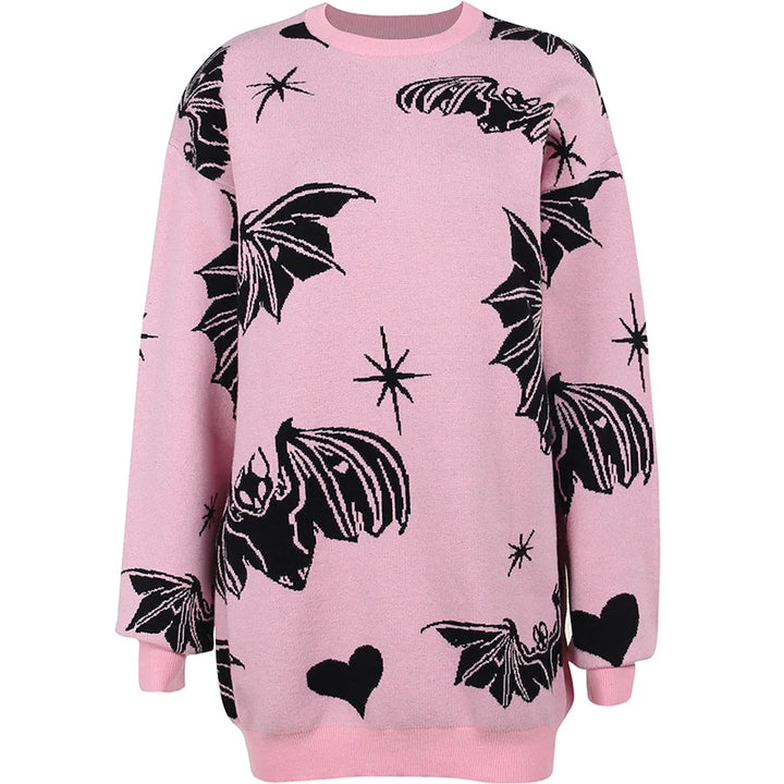 Pink Bat Y2K Gothic Sweater Pastel Kitten