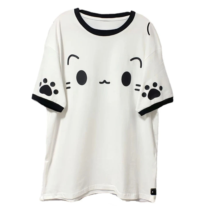 Kawaii White Anime T-Shirt Pastel Kitten