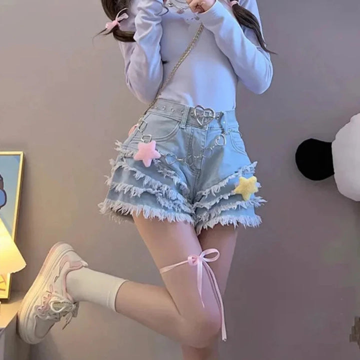 Kawaii Lolita Denim Shorts Pastel Kitten