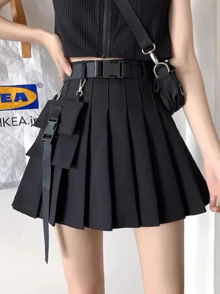 Cyberpunk Pleated Cargo Mini Skirt Pastel Kitten