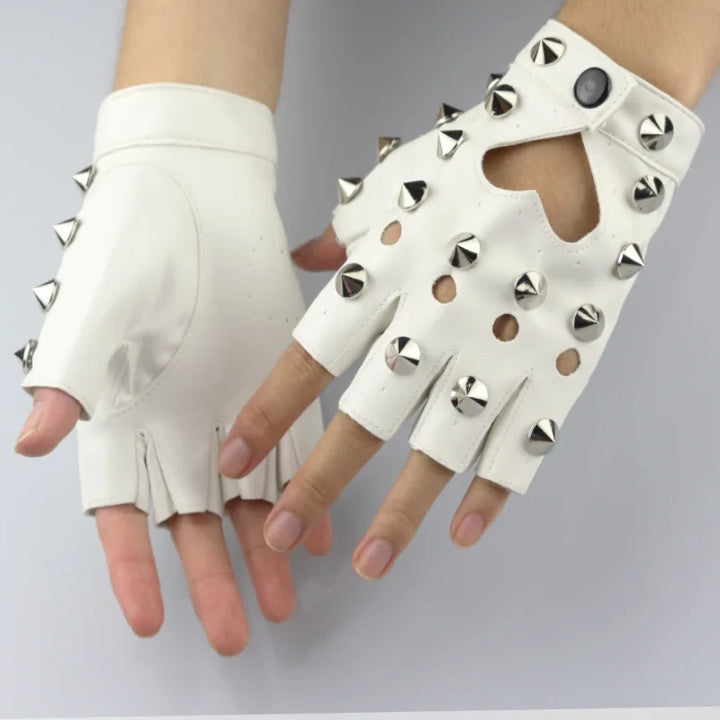Half Finger Leather Gloves Pastel Kitten