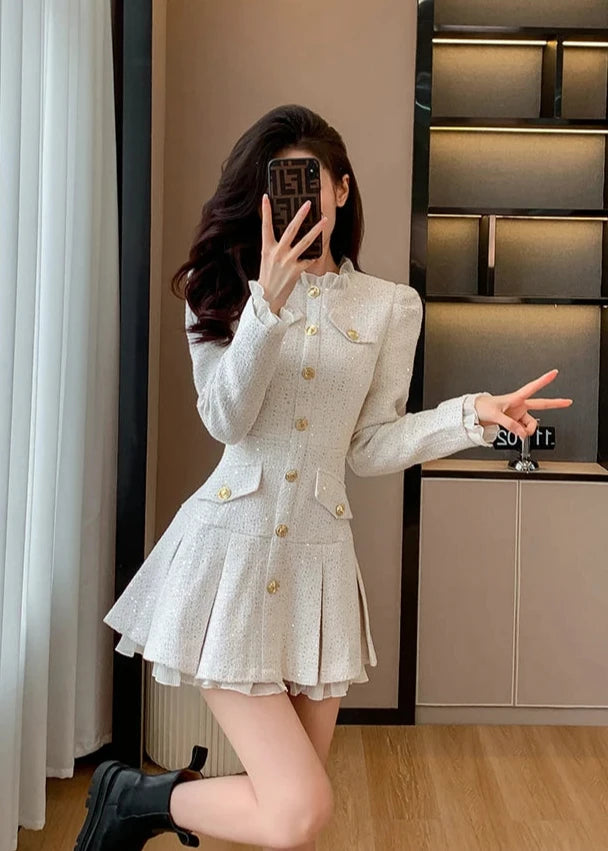 Cute Korean Pleated Mini Dress Pastel Kitten