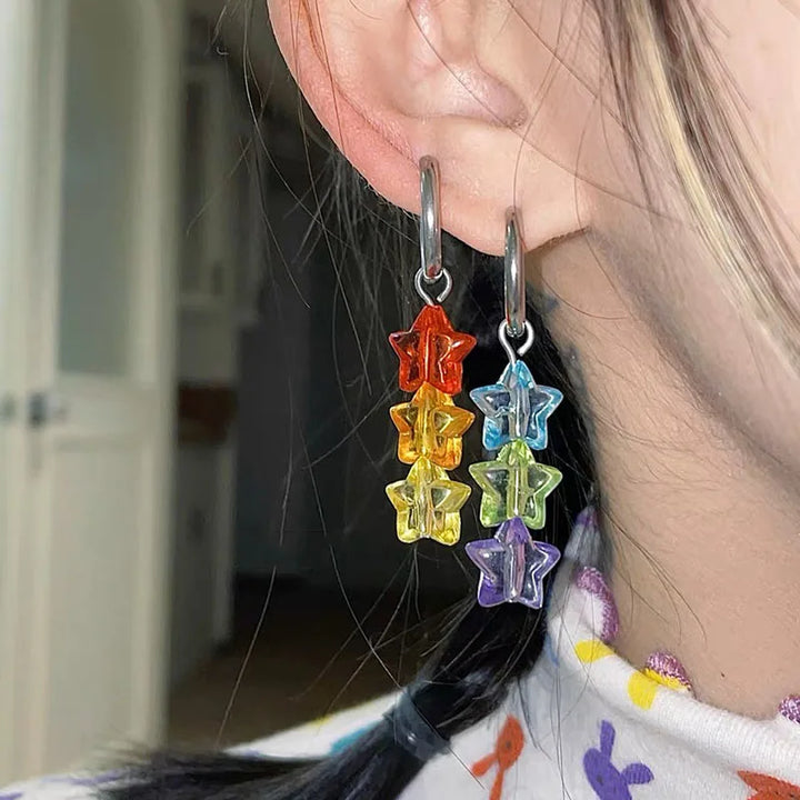 Kawaii Rainbow Star Earrings Pastel Kitten