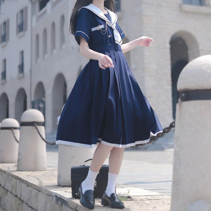 Japanese Sailor Collar Dress Pastel Kitten