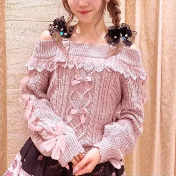 Vintage Sweet Lolita Style Knit Pullover Pastel Kitten