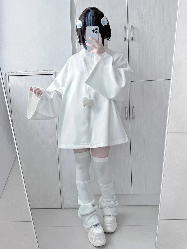 Harajuku Oversized White Jacket Pastel Kitten