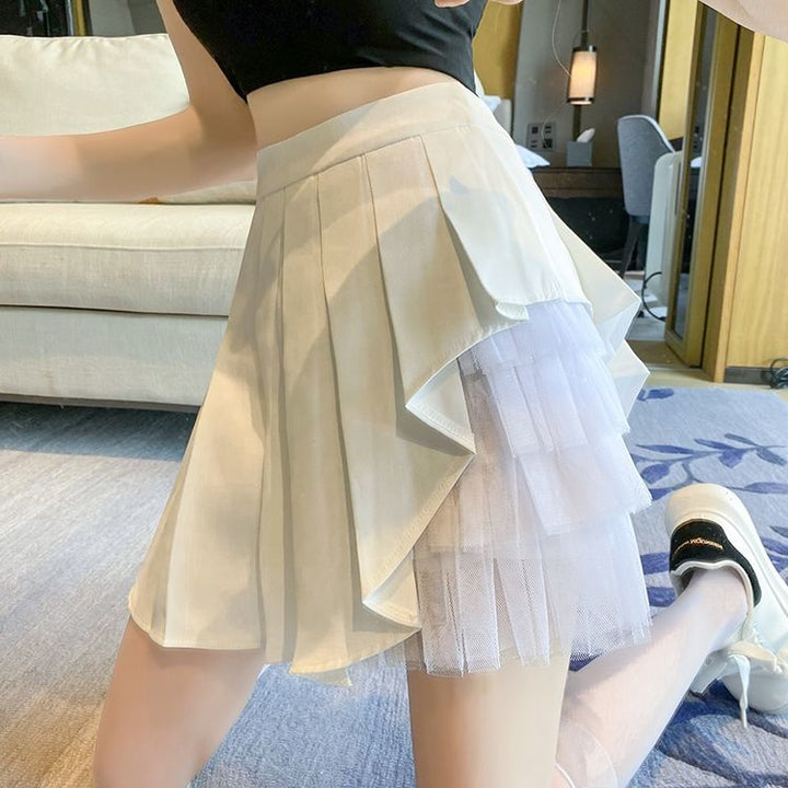 Assymetric Pleated Skirt Pastel Kitten