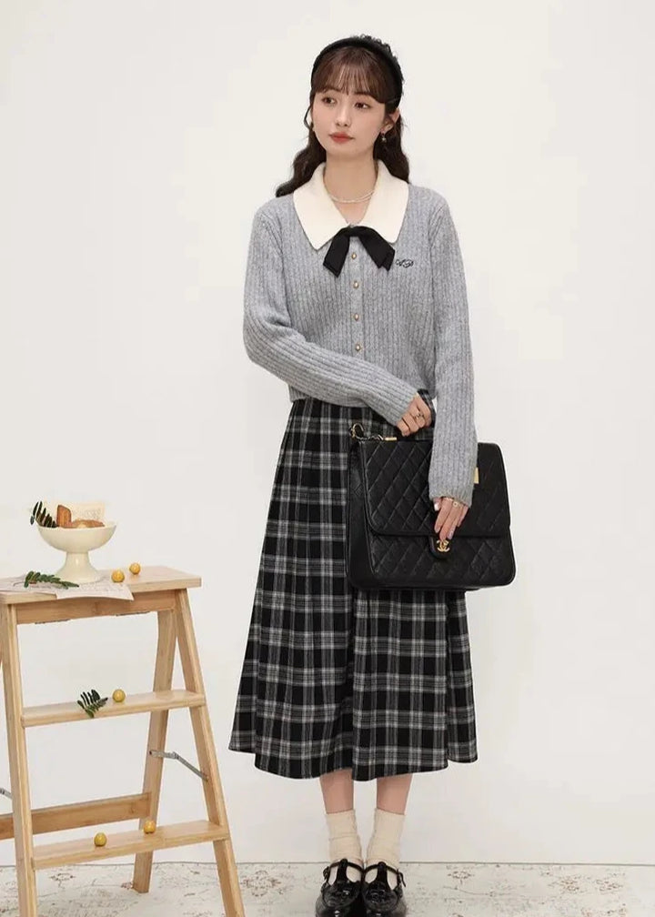 HOUZHOU Elegant Preppy Style Women Sweaters Sweet Coquette Korean Style Bow Knitted Cardigan Cropped Casual Old Money Knitwear Pastel Kitten