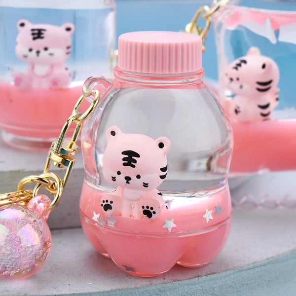 Cartoon Bottle Tiger Keychains Pastel Kitten