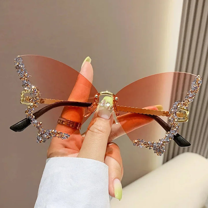 Cute Luxury Rimless Sunglasses Pastel Kitten