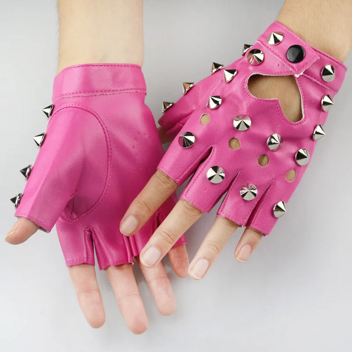 Half Finger Leather Gloves Pastel Kitten
