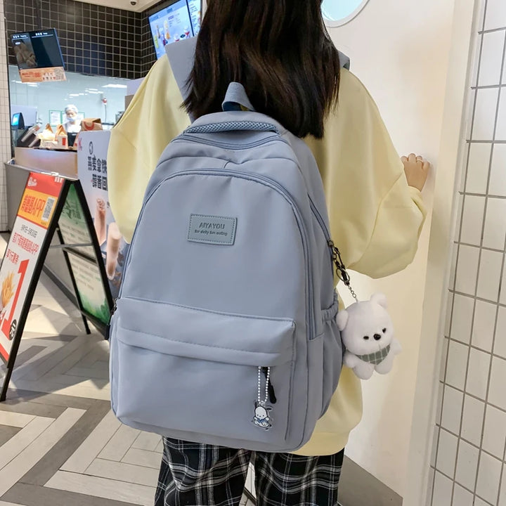 Cute Waterproof College Backpack Pastel Kitten