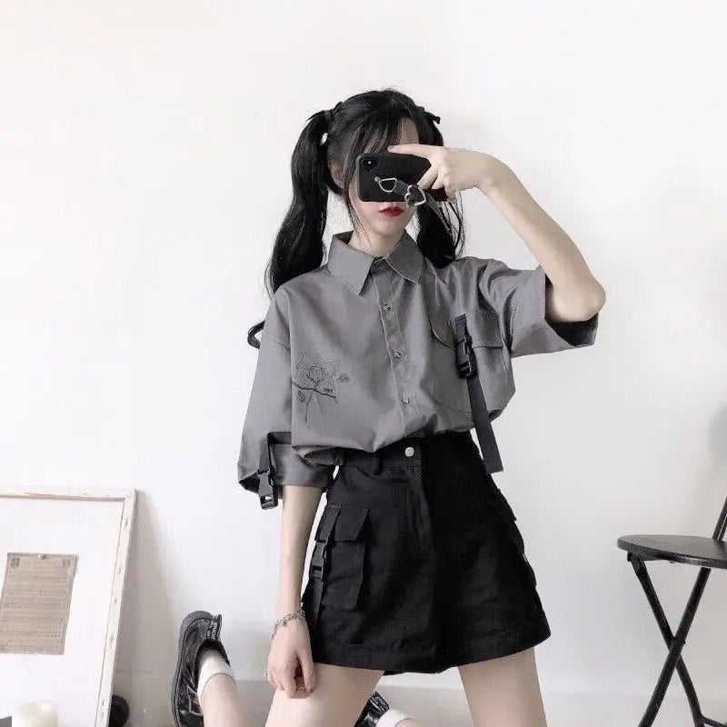 Korean Fashion Outfit Set - Top & Shorts