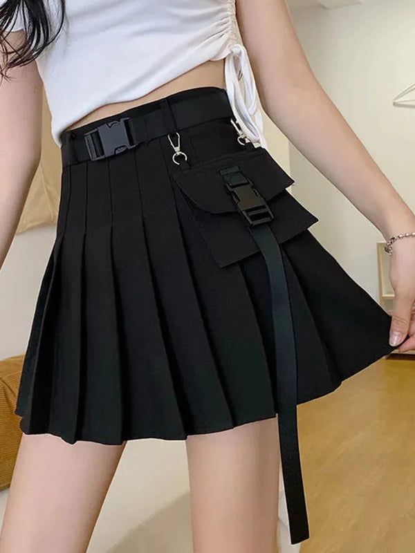 Cyberpunk Pleated Cargo Mini Skirt Pastel Kitten