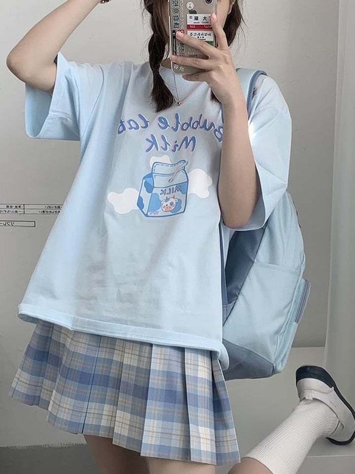 Kawaii Bubble Milk T-shirt Pastel Kitten
