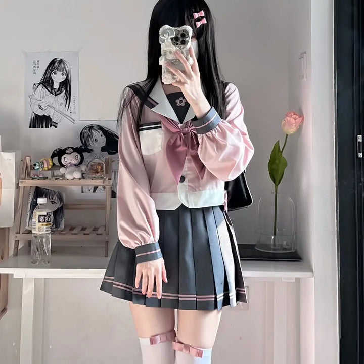 Kawaii Sailor Outfit Set - Skirt & Shirt Pastel Kitten