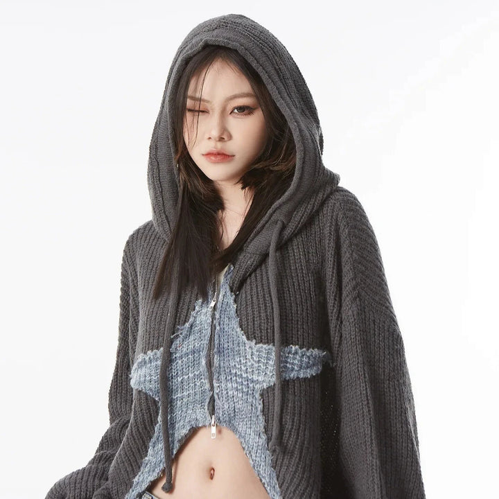 Y2K Knitwear Hooded Cardigan Pastel Kitten