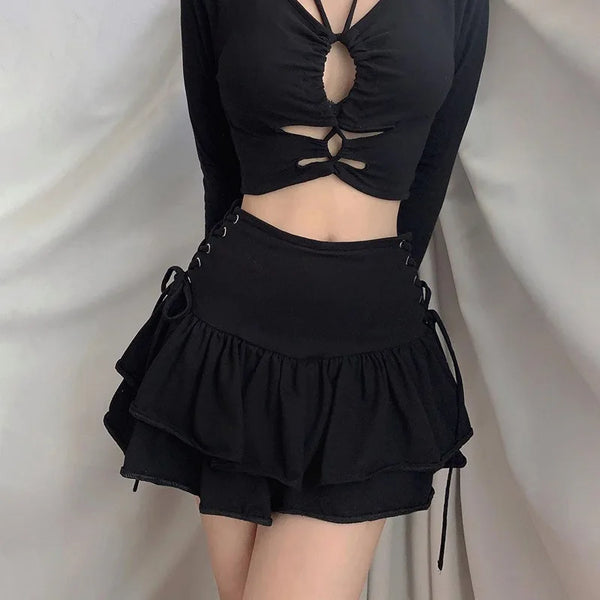 Gothic High-Waist Mini Skirt Pastel Kitten