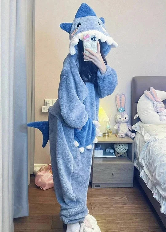 Cute Cartoon Shark Pajamas Pastel Kitten