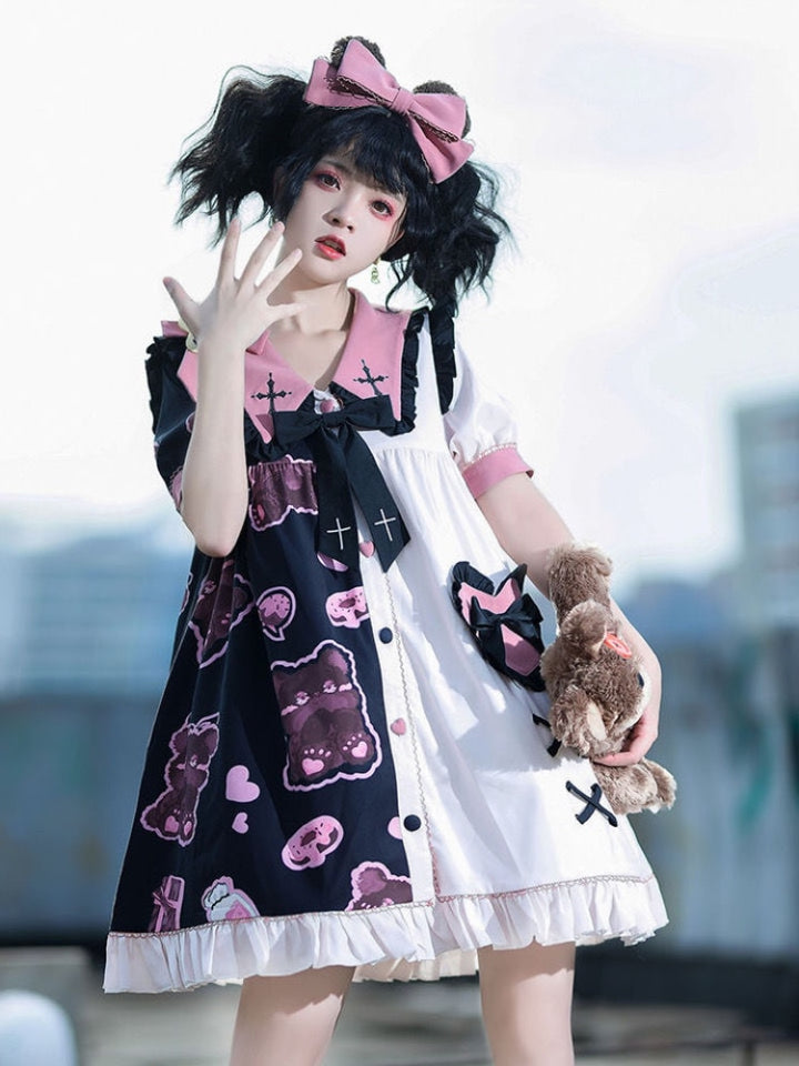 Harajuku Gothic Contrast Dress Pastel Kitten