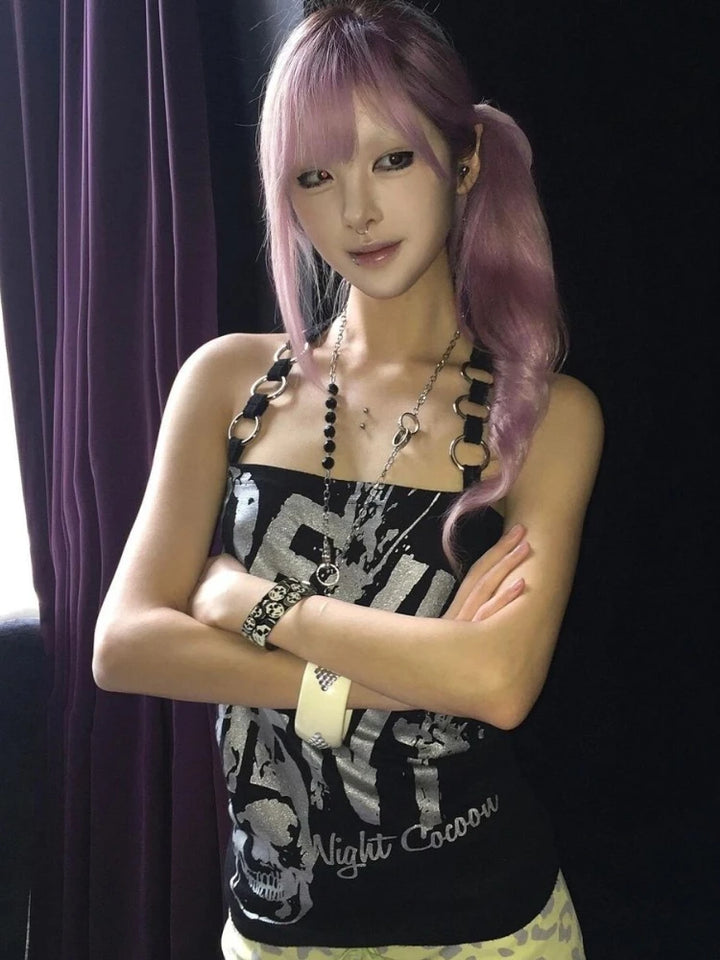 Y2K Print Tank Top Pastel Kitten