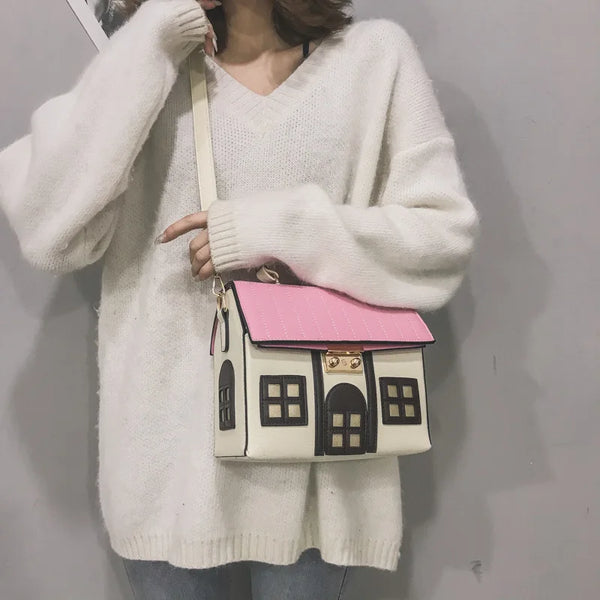 Cute House Shaped Handbag Pastel Kitten