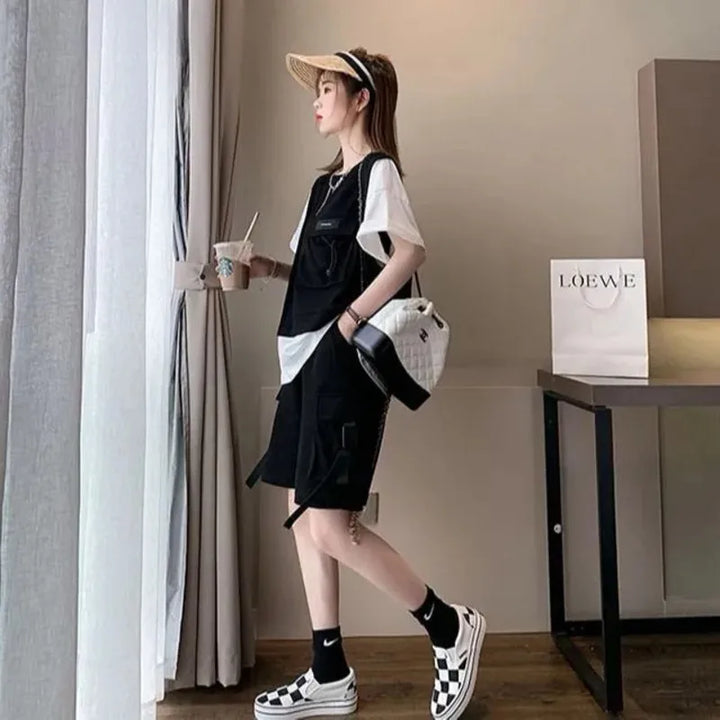 Korean Urban Summer Outfit - T-Shirt and Shorts Pastel Kitten