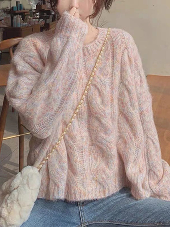 Cute Knitted Loose Sweater Pastel Kitten