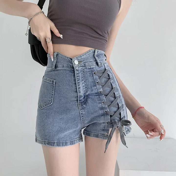 Korean High Waist Jean Shorts Pastel Kitten