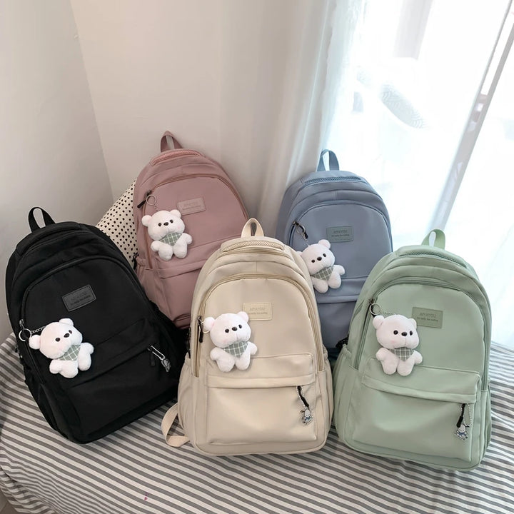 Cute Waterproof College Backpack Pastel Kitten