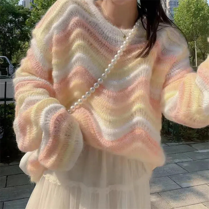 Korean Rainbow Knit Sweater Pastel Kitten