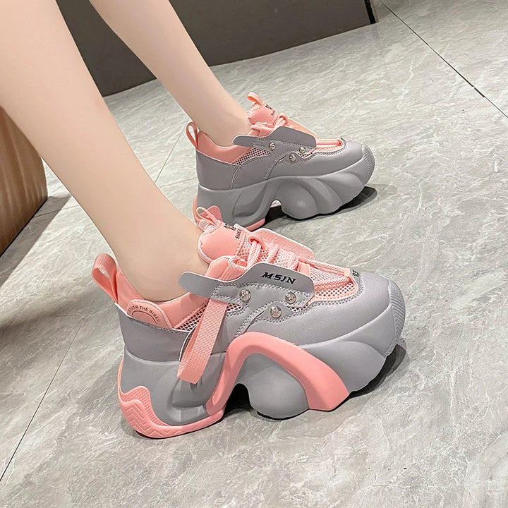 Chunky Mesh Platform Sneakers Pastel Kitten