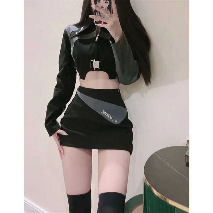 Aesthetic Korean Outfit Set - Jacket & Skirt Pastel Kitten