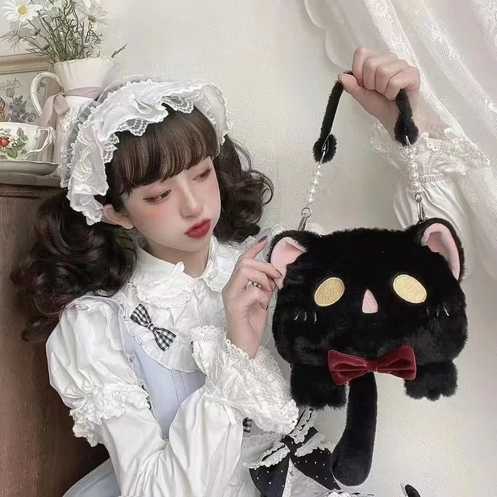 Cute Lolita Plush Cat Shoulder Bag Pastel Kitten