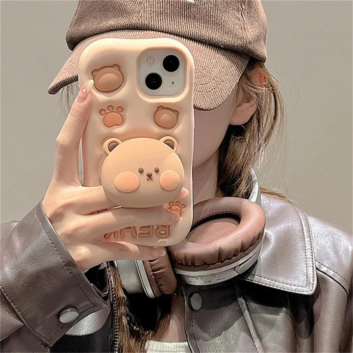 Kawaii 3D Bear iPhone Case Pastel Kitten