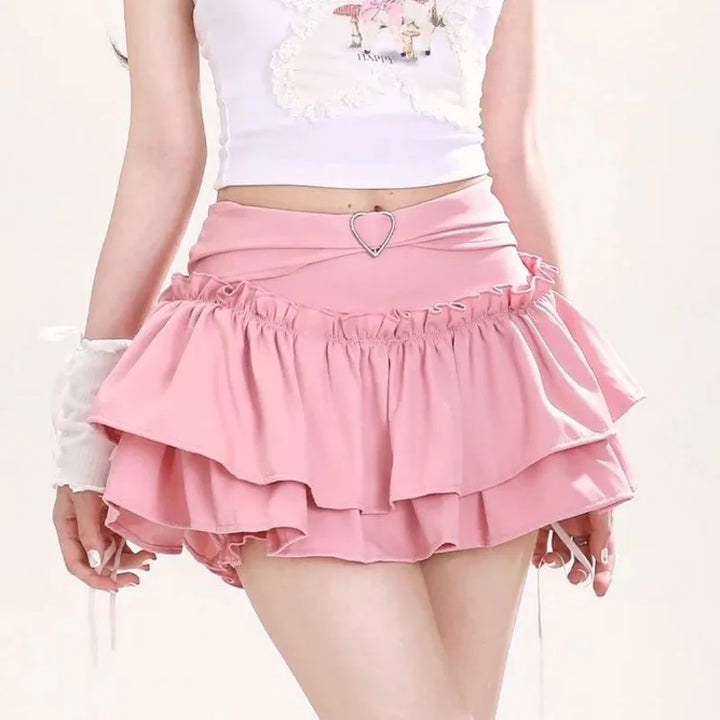 Cute Layered Mini Skirt Pastel Kitten