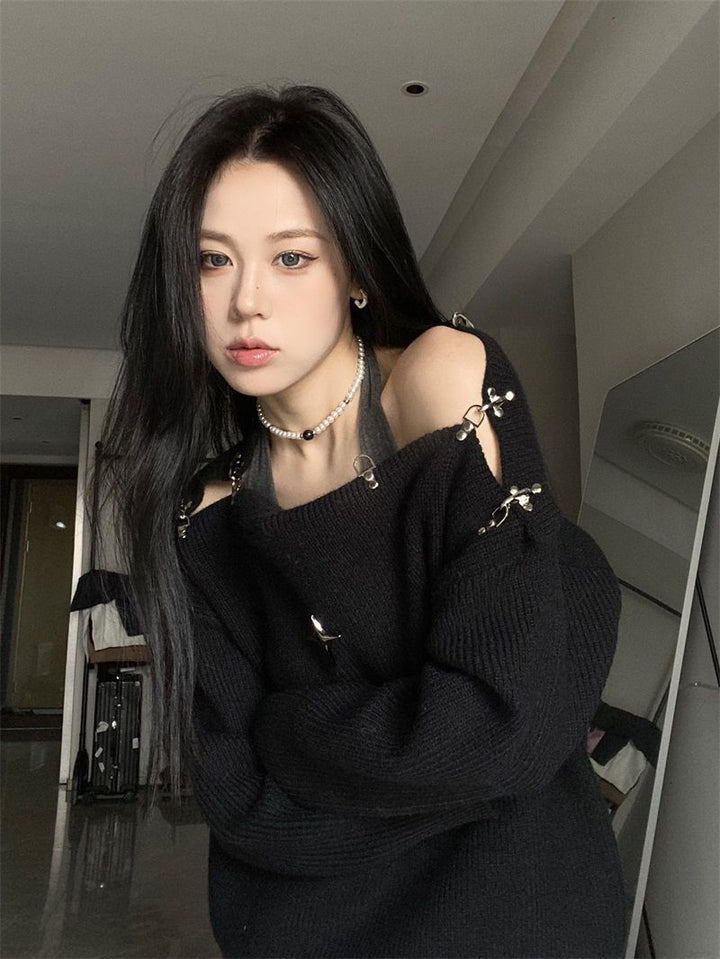 Off Shoulder Korean Y2K Sweater Pastel Kitten