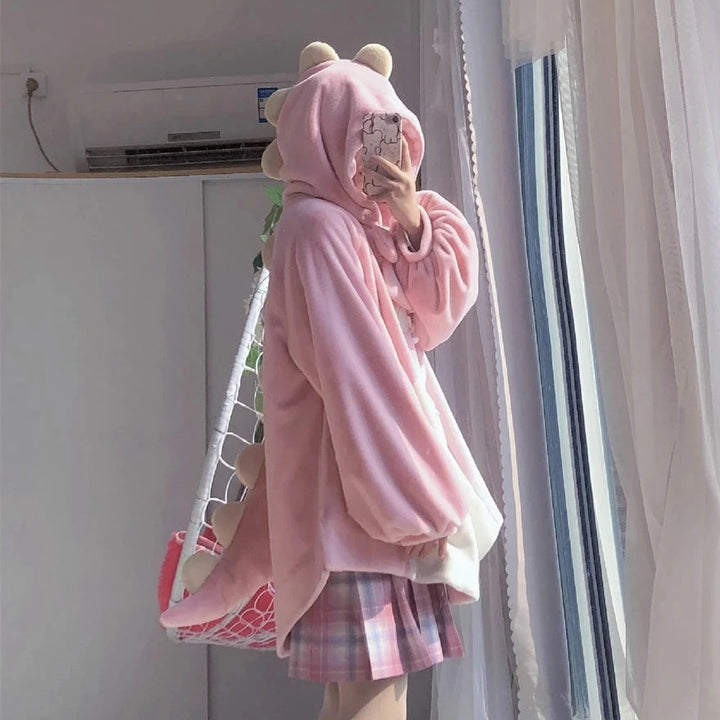 Cute Hooded Dinosaur Sweater Pastel Kitten