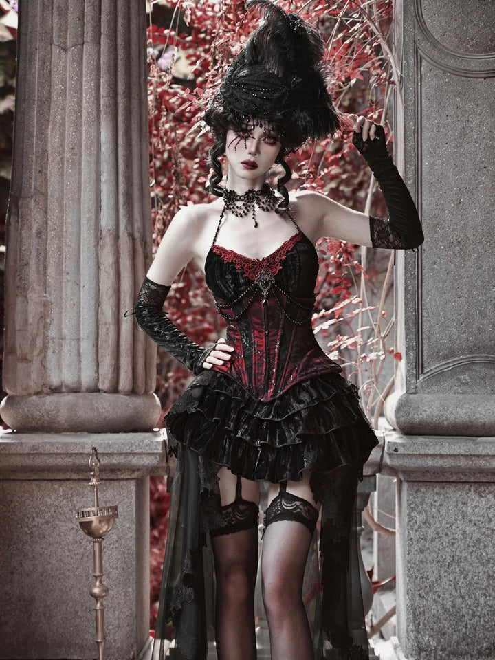 Gothic Velvet Outfit Set - Top, Skirt & Corset Pastel Kitten