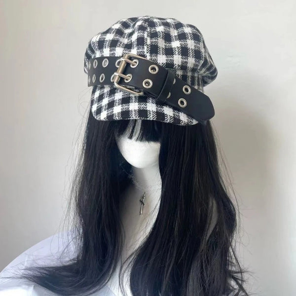 Korean Vintage Plaid Hat Pastel Kitten