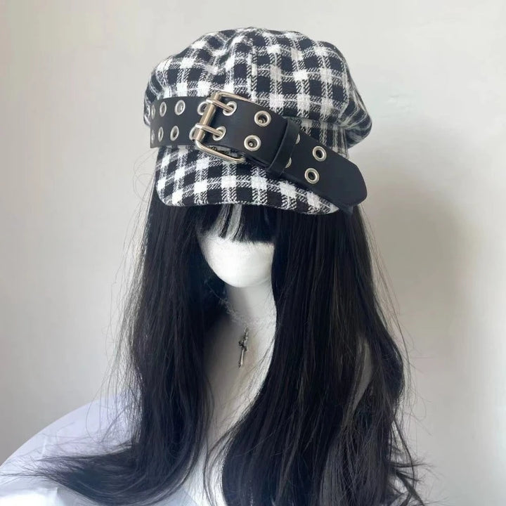 Korean Vintage Plaid Hat Pastel Kitten