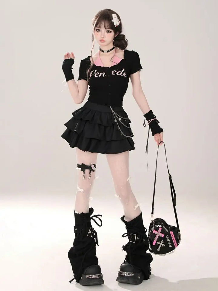 Y2K Korean Cake Skirt Pastel Kitten