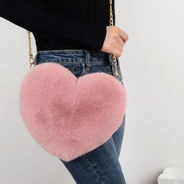 Chain Plush Bag Cross-body Bag Peach Heart Heart Bag Valentine's Day Birthday Gift Bestie Handbag Purses and Handbags Pastel Kitten